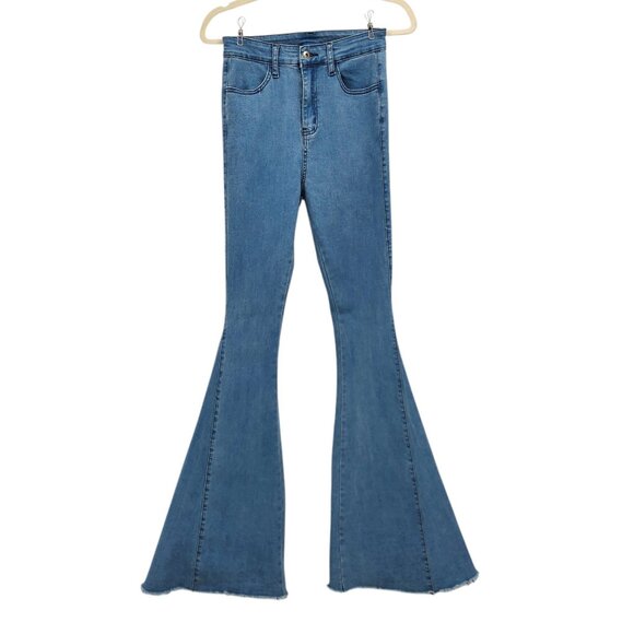 Three Bird Nest Womens Medium Jeans Bell Bottoms High Waisted Raw Hem Hippie - Picture 8 of 8